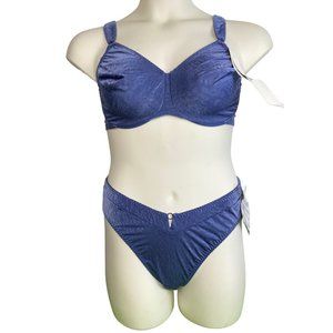 *NWT Vintage Olga 38DD Bra-XL Hi-Kini Panty Set Periwinkle Print 35009 20109 NOS